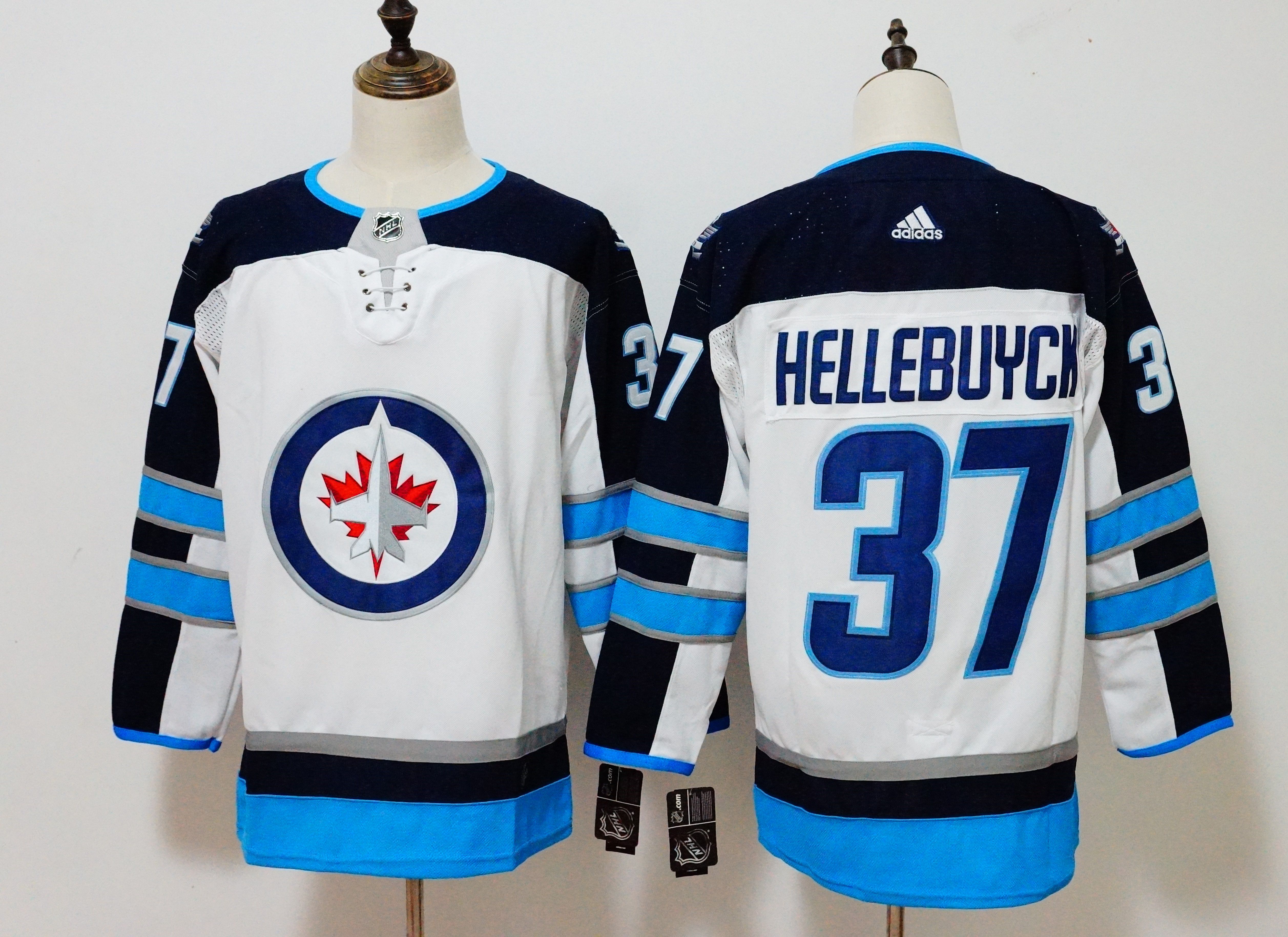 Men Winnipeg Jets #37 Hellebuyck White Hockey Stitched Adidas NHL Jerseys